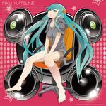  aqua_eyes aqua_hair bad_id bad_pixiv_id barefoot chair character_name full_body hatsune_miku long_hair shorts sitting solo star twintails very_long_hair vocaloid yadokugaeru 