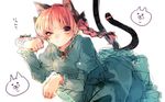  animal_ears asuna_(i_luv) bad_id bad_pixiv_id blush braid cat_ears cat_paws cat_tail dress frilled_skirt frills green_dress kaenbyou_rin looking_at_viewer paws red_eyes red_hair ribbon simple_background sketch skirt solo tail touhou twin_braids white_background 