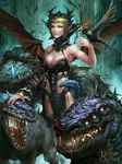  blonde_hair breasts cleavage dcwj highres large_breasts legend_of_the_cryptids pointy_ears short_hair wings yellow_eyes 