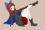  bad_id bad_pixiv_id boots bow cape full_body hair_bow inupoko outstretched_leg red_eyes red_hair sekibanki short_hair skirt solo touhou 
