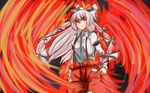  fiery_wings fire fujiwara_no_mokou hair_ribbon isagi long_hair pants ribbon serious solo suspenders touhou tress_ribbon wings 