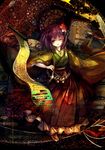  bell belt brush cis_(carcharias) detail expressionless flower frilled_skirt frills hair_flower hair_ornament hieda_no_akyuu japanese_clothes kimono long_skirt obi open_mouth purple_hair red_skirt sandals sash scroll shaded_face short_hair skirt sleepy solo standing tabi tears touhou water 