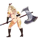  1girl absurdres amazon_(dragon&#039;s_crown) amazon_(dragon's_crown) ass axe bomba_sex_king breasts dragon&#039;s_crown dragon's_crown highres large_breasts muscle solo weapon white_background 