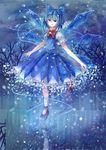  bad_id bad_pixiv_id bare_tree blue blue_dress blue_hair bow bowtie cirno dress eityse_(rinsy) full_body hair_bow ice ice_wings short_hair solo standing standing_on_one_leg touhou tree wings 