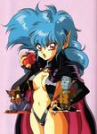  80s absurdres aqua_hair breasts candy_(art_book) cleavage elf highres mon_mon navel official_art oldschool original pointy_ears solo 
