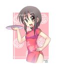  brown_eyes brown_hair china_dress chinese_clothes dress open_mouth original short_hair smile solo zeshgolden 