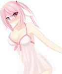  animal_ears blush breasts bunny_ears chemise chimunge cleavage_cutout full-face_blush hair_bobbles hair_ornament highres large_breasts long_hair original pink_eyes pink_hair solo strap_gap twintails 