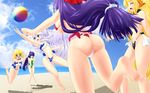  5girls adele_balfetto asama_tomo ass ball beach beachball bikini blonde_hair blue_eyes breasts eyes_closed glasses hair_over_eyes horizon kyoukaisenjou_no_horizon long_hair margot_knight mukai_suzu multiple_girls nate_mitotsudaira neito_mitotsudaira ocean one-piece_swimsuit ponytail purple_hair short_hair silver_hair swimsuit thong_bikini underboob very_long_hair yellow_eyes 