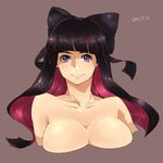  bad_id bad_pixiv_id bangs black_hair blunt_bangs bow breasts cleavage collarbone dated hair_bow large_breasts long_hair multicolored multicolored_eyes multicolored_hair nude panty_&amp;_stocking_with_garterbelt pink_hair simple_background stocking_(psg) tkoweapon two-tone_hair upper_body 