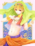  arabian_clothes aymraaa bad_id bad_pixiv_id bangle blonde_hair bracelet dancer earrings free! hazuki_nagisa highres jewelry male_focus navel neck_ring necklace red_eyes smile solo splash_free 