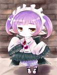  atelier_(series) atelier_totori chibi chim_(atelier) colorized gradient_hair highres looking_at_viewer multicolored_hair pointy_ears purple_hair sleeves_past_wrists solo yellow_eyes yume_shokunin 