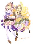  atelier_(series) atelier_escha_&amp;_logy braid brown_hair character_name dress escha_malier frills full_body green_eyes hat looking_back lucille_ernella multiple_girls pink_hair shoes short_hair skirt smile socks thighhighs twintails white_legwear yellow_eyes yu-ri zettai_ryouiki 