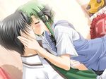  1girl black_hair blush couple eyes_closed green_hair male shigure_asa short_hair shuffle! tsuchimi_rin 