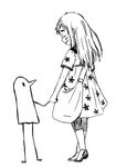  bag child closed_eyes dress greyscale holding_hands monochrome onodera_punpun oyasumi_punpun smile standing tanaka_aiko younger 
