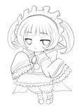  absurdres atelier_(series) atelier_totori chibi chim_(atelier) greyscale hairband highres lineart looking_at_viewer monochrome pointy_ears sleeves_past_wrists solo twintails yume_shokunin 
