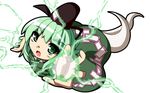  dress electricity ghost ghost_tail green_dress green_eyes green_hair hat open_mouth ryuu_(multitask) short_hair soga_no_tojiko solo tate_eboshi touhou 