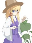  bad_id bad_pixiv_id blonde_hair blue_eyes blush frog hat long_hair moriya_suwako shiseki_hirame simple_background solo touhou white_background 