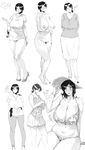  bare_shoulders bikini breasts cleavage copyright_request curvy greyscale hair_bun hat highres housewife huge_breasts mature monochrome multiple_views navel nipples orushibu pubic_hair short_hair straw_hat swimsuit thick_thighs thighs wide_hips 