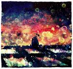  bad_pixiv_id harada_miyuki night night_sky no_humans reflection silhouette sky star_(sky) starry_sky studio_ghibli tonari_no_totoro totoro umbrella whiskers 