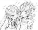  aida_mana annoyed blush dokidoki!_precure greyscale half_updo hishikawa_rikka kingin long_hair monochrome multiple_girls open_mouth panicking precure short_hair sketch sweatdrop traditional_media upper_body 