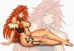  1girl barefoot breasts feet issei06 large_breasts long_hair purple_eyes purple_thong queen&#039;s_blade queen's_blade red_hair risty sitting solo tattoo thong zoom_layer 