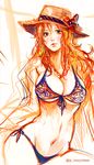  bad_id bad_pixiv_id bikini blush breasts cleavage hat hips large_breasts lips long_hair nami_(one_piece) navel one_piece orange_eyes orange_hair side-tie_bikini solo swimsuit tsuyomaru very_long_hair 