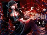  black_hair black_legwear bonnet card celestia_ludenberck copyright_name danganronpa danganronpa_1 dice drill_hair gothic_lolita lolita_fashion long_hair necktie pantyhose playing_card red_eyes smile solo twin_drills twintails yandywu 