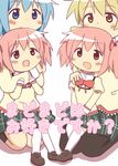  :d blonde_hair blue_eyes blue_hair chibi clone drill_hair holding kaname_madoka mahou_shoujo_madoka_magica miki_sayaka multiple_girls open_mouth pantyhose pink_eyes pink_hair school_uniform seiza short_hair short_twintails sitting smile temo thighhighs tomoe_mami twin_drills twintails yellow_eyes zettai_ryouiki 