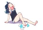  =_= barefoot blue_hair camisole closed_eyes coffret_(heartcatch_precure!) forehead heartcatch_precure! hot kurumi_erika precure shorts sitting stepped_on tongue tongue_out ukokkei 