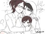  2boys baby comic family hange_zoe heart hug if_they_mated kyomitsu levi_(shingeki_no_kyojin) monochrome multiple_boys shingeki_no_kyojin translated 