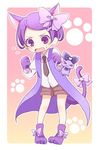  &gt;_&lt; animal_ears blush cat cat_ears cat_paws cat_tail closed_eyes davi_(dokidoki!_precure) dokidoki!_precure kemonomimi_mode kenzaki_makoto mofuko paws precure purple_eyes purple_hair purple_ribbon ribbon short_hair tail tail_ribbon 