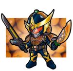  armor belt dual_wielding food fruit holding kamen_rider kamen_rider_gaim kamen_rider_gaim_(series) male_focus mask orange solo sword weapon yukikaze_(b3) 