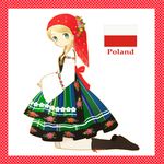  ayu_(mog) bad_id bad_pixiv_id blonde_hair boots braid dress european_clothes green_eyes hair_over_shoulder headdress kneeling long_sleeves original pantyhose poland polish_clothes polish_flag sheer_legwear solo twin_braids 