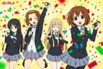  akiyama_mio black_hair blazer blonde_hair blue_eyes blush brown_eyes brown_hair closed_eyes diploma hair_ornament hairband hairclip hirasawa_yui jacket k-on! kotobuki_tsumugi long_hair multiple_girls necktie one_eye_closed open_mouth pantyhose round_teeth saitoyu00 school_uniform short_hair skirt tainaka_ritsu teeth 