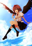  absurdres brown_hair camera hat highres looking_at_viewer open_mouth red_eyes shameimaru_aya short_hair smile solo tokin_hat touhou wings yosaku_(roach) 