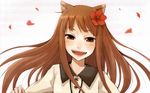 animal_ears blush brown_hair flowers horo long_hair petals red_eyes spice_and_wolf wolfgirl 