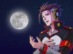  big_al brown_hair full_moon headset jacket jewelry male_focus moon multicolored_hair music nail_polish necklace night open_mouth singing skull sky solo star vocaloid yellow_eyes 