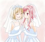  bad_id bad_pixiv_id bridal_veil brown_hair dress elbow_gloves gloves jewelry kanamemo kujiin_mika ma_tsukasa multiple_girls nakamachi_kana pink_hair veil wedding_dress wife_and_wife yuri 