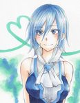  bad_id bad_pixiv_id bare_shoulders blue_eyes blue_hair blush chino-t collar cravat fairy_tail heart heart_of_string juvia_lockser sleeveless smile solo traditional_media vest 