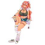  1girl 41_(taskmaster41) amesuku_gyaru badge bag bead_bracelet beads between_breasts bow bra bracelet breasts bullet_necklace button_badge cellphone character_name cleavage collar collarbone collared_shirt covered_nipples explosive eyewear_on_head full_body glasses green_bra green_necktie green_shoes green_skirt grenade gyaru hair_between_eyes hair_bow hair_ornament heart_ring_strap highres holding holding_phone jewelry kogal large_breasts last_origin leg_warmers long_hair looking_at_viewer microskirt multiple_bracelets multiple_rings nail_polish navel necktie necktie_between_breasts non-web_source official_alternate_costume official_art open_clothes open_shirt orange_eyes orange_hair panties phone pink_bow pink_nails pleated_skirt plump ponytail purple_panties red_collar ribbed_leg_warmers ring round_eyewear school_uniform shirt shoes short_ponytail shoulder_bag side_ponytail simple_background single_shoe sitting skirt skull_hair_ornament sleeveless sleeveless_shirt smartphone smile smiley_face sneakers solo spriggan_(last_origin) striped_necktie tan thick_thighs thigh_strap thighs tied_shirt tongue tongue_out transparent_background underwear unworn_shoes watch white_bag white_leg_warmers white_shirt 