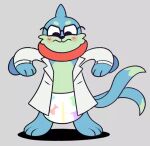 2_tails 3_fingers 3_toes ambiguous_gender angry anthro black_nose blue_body blue_fur blue_tail blush blush_lines buizel clean_diaper clothed clothing coat diaper dipstick_tail eyewear feet fingers front_view full-length_portrait fur generation_4_pokemon glasses green_body green_fur green_tail_tip grey_background lab_coat looking_down markings mizu_(ryanator) mrvonfuzzlebutt multi_tail neck_ring nintendo pokemon pokemon_(species) portrait simple_background solo standing tail tail_markings toes topwear wavy_mouth wearing_diaper wearing_glasses