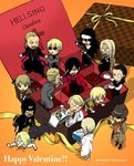  6+boys alexander_anderson alucard_(hellsing) animal_ears beanie blonde_hair box cross dog dog_ears enrico_maxwell food gift glasses gun hat heinkel_wolfe hellsing holding_pizza integra_hellsing jan_valentine knife luke_valentine major_(hellsing) miniskirt monocle moyo_(inuchiyo) multiple_boys multiple_girls necktie pip_bernardotte pizza schrodinger seras_victoria skirt sunglasses sword takagi_yumie trench_coat walter_c_dornez weapon 