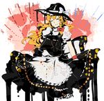  azya bad_id bad_pixiv_id blonde_hair bow braid closed_eyes dress hair_bow hat heart kirisame_marisa long_hair smile solo touhou witch_hat wristband 