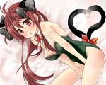  animal_ears bow breasts cat_ears cat_tail cleavage hair_bow heart heart_tail kaenbyou_rin kittysuit lingerie long_hair medium_breasts multiple_tails red_eyes red_hair solo tail touhou tsubaki_haru underwear 