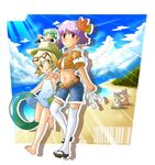  alternate_costume barefoot beach blonde_hair borisx casual cloud contemporary day feet hakurei_reimu highres innertube kirisame_marisa kochiya_sanae moriya_suwako multiple_girls sky sunglasses thighhighs touhou yasaka_kanako 