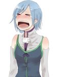  &gt;_&lt; 9072/ bare_shoulders blue_hair closed_eyes detached_sleeves fairy_tail juvia_lockser lowres open_mouth sad short_hair simple_background solo tears 