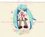  aqua_hair bandages bandaid closed_eyes english hair_ornament hairclip happy hatsune_miku kneehighs long_hair maako_(yuuyake.) shoes skirt smile socks solo swing twintails very_long_hair vocaloid 