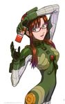  absurdres aqua_eyes bodysuit brown_hair can coffee glasses gloves green_bodysuit highres long_hair makinami_mari_illustrious matsubara_hidenori neon_genesis_evangelion official_art open_mouth plugsuit product_placement rebuild_of_evangelion simple_background solo ucc_coffee 