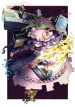  angry bags_under_eyes book breasts computer crescent fire game_boy gloves handheld_game_console hat highres kage_houshi long_hair medium_breasts patchouli_knowledge purple_eyes purple_hair solo touhou 