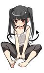  bare_shoulders barefoot black_hair brown_eyes demon_tail face feet highres kosumo long_hair original simple_background sketch soles solo strap_slip tail toe_scrunch toes twintails younger 